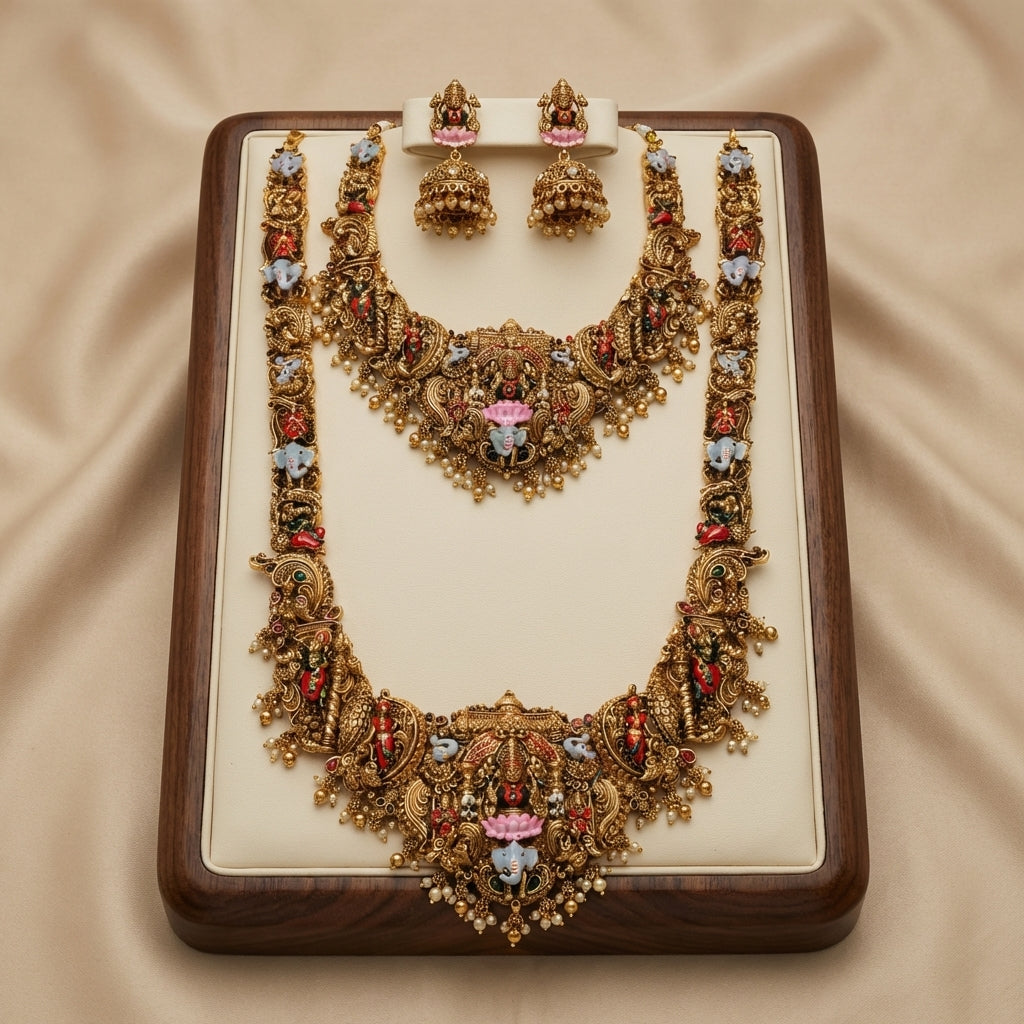 Shree Ganesh Pearl Temple Necklace Set