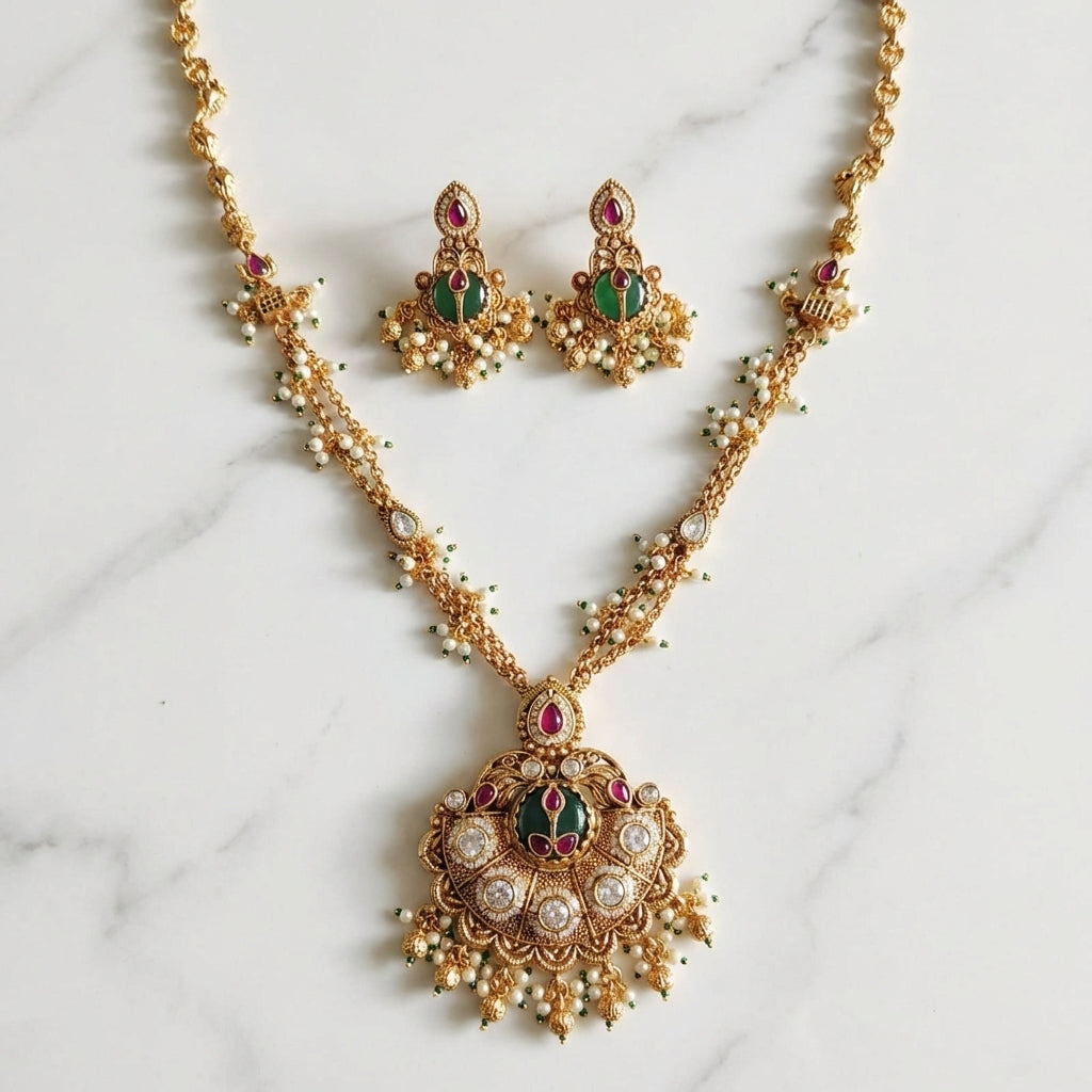 Royal Chandrika Kundan Long Pendant Set – Premium Collection