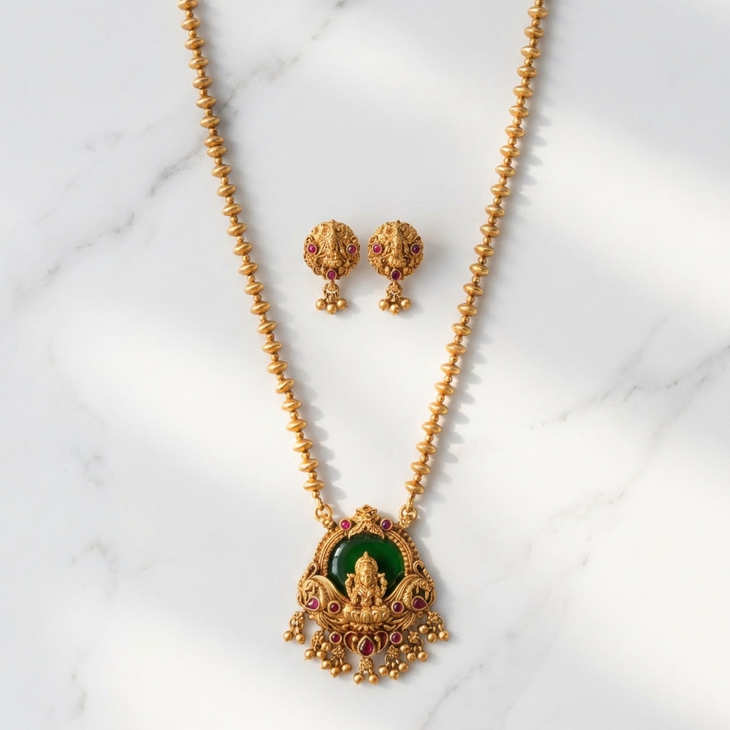 Shree Lakshmi Antique Beaded Pendant Set – Premium Collection