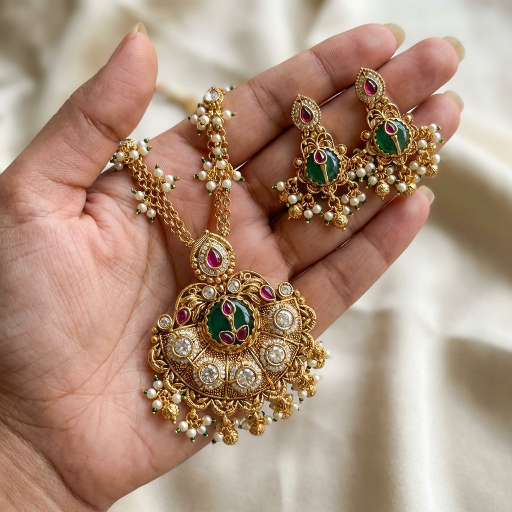 Royal Chandrika Kundan Long Pendant Set – Premium Collection