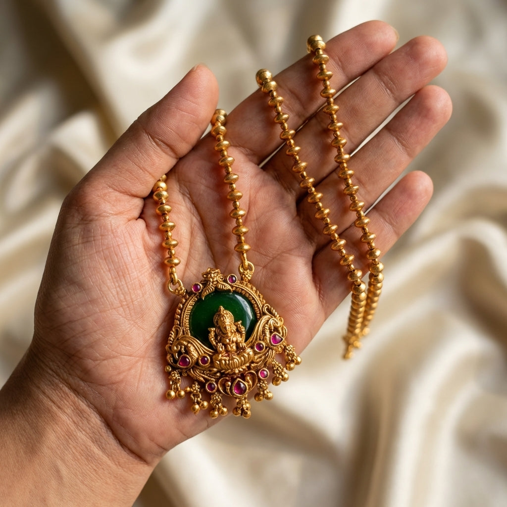 Shree Lakshmi Antique Beaded Pendant Set – Premium Collection