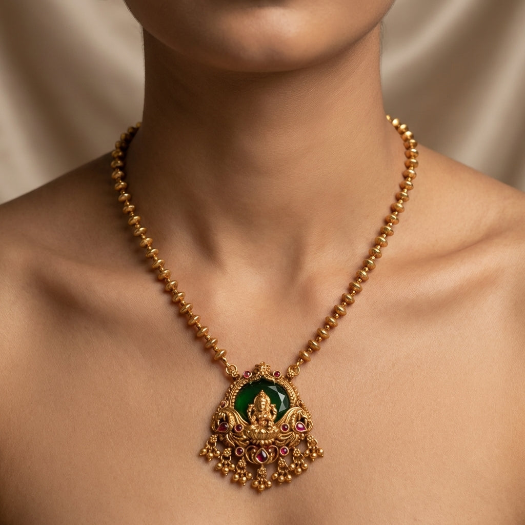 Shree Lakshmi Antique Beaded Pendant Set – Premium Collection