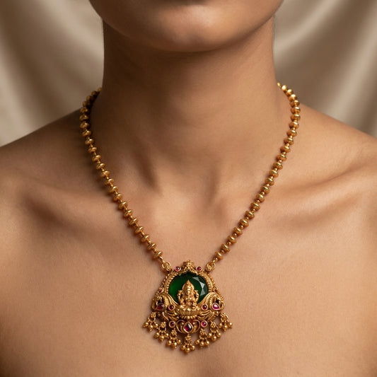 Shree Lakshmi Antique Beaded Pendant Set – Premium Collection