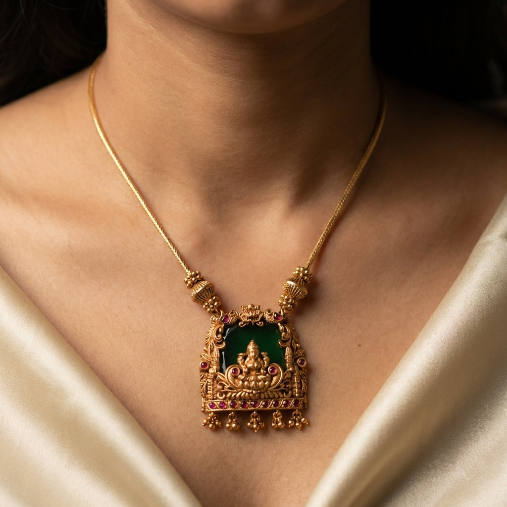 Shree Lakshmi Antique Beaded Pendant Set – Premium Collection