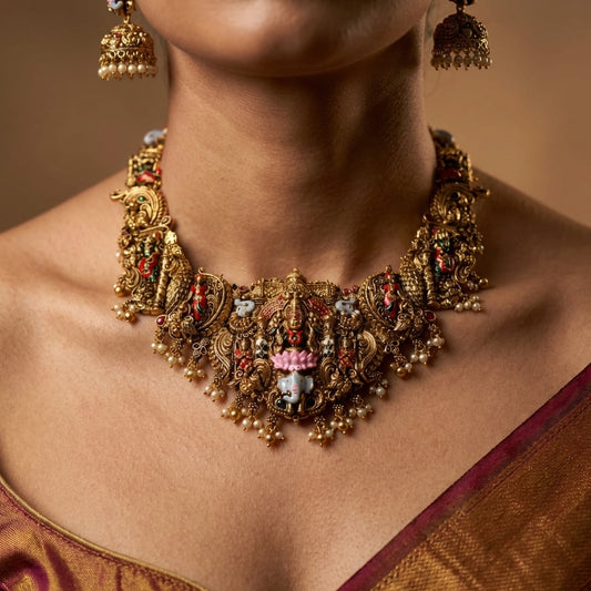 Shree Ganesh Pearl Temple Necklace Set