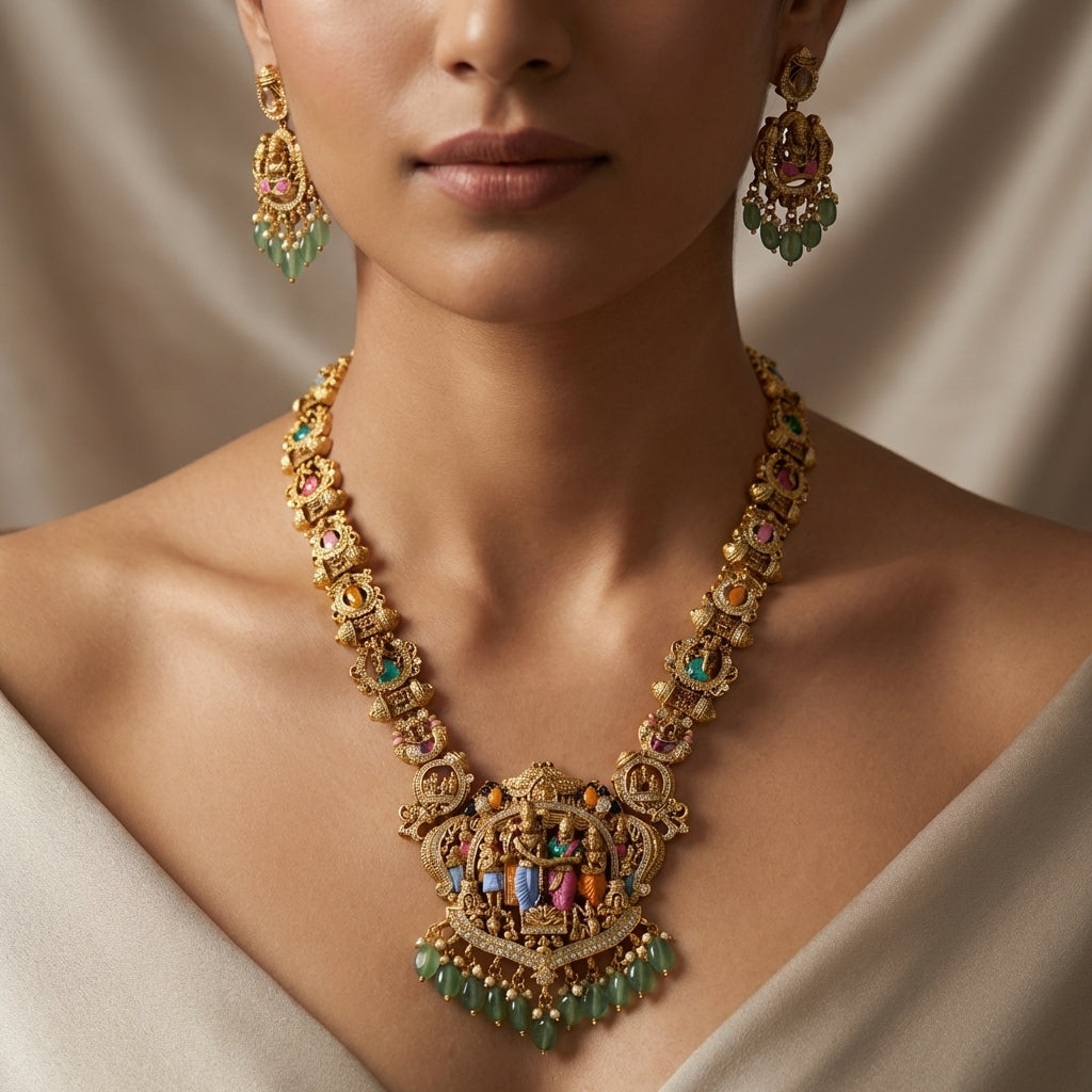 Royal Navratna Kundan Pendant Set – Premium Collection