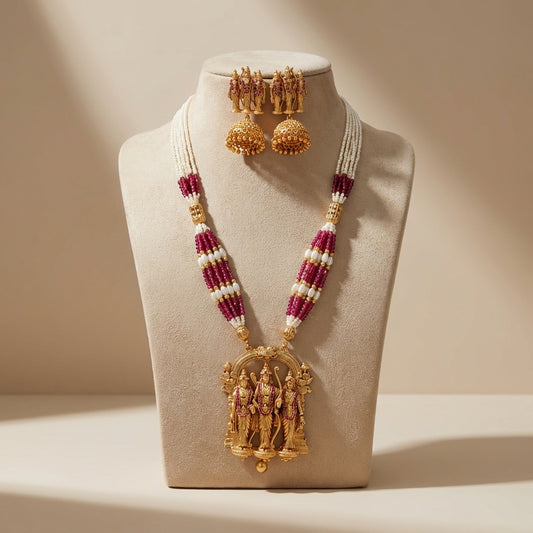 Shree Ram Darbar Pearl Beaded Long Haram  Set – Premium Collection