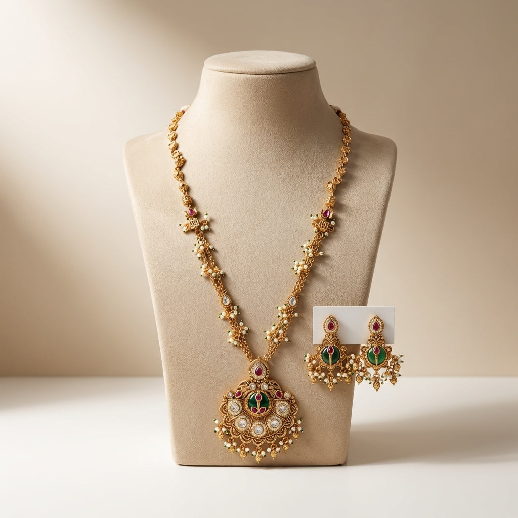 Royal Chandrika Kundan Long Pendant Set – Premium Collection