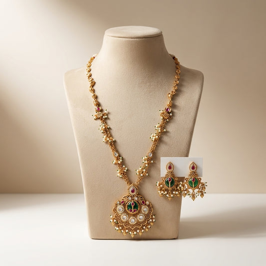 Royal Chandrika Kundan Long Pendant Set – Premium Collection