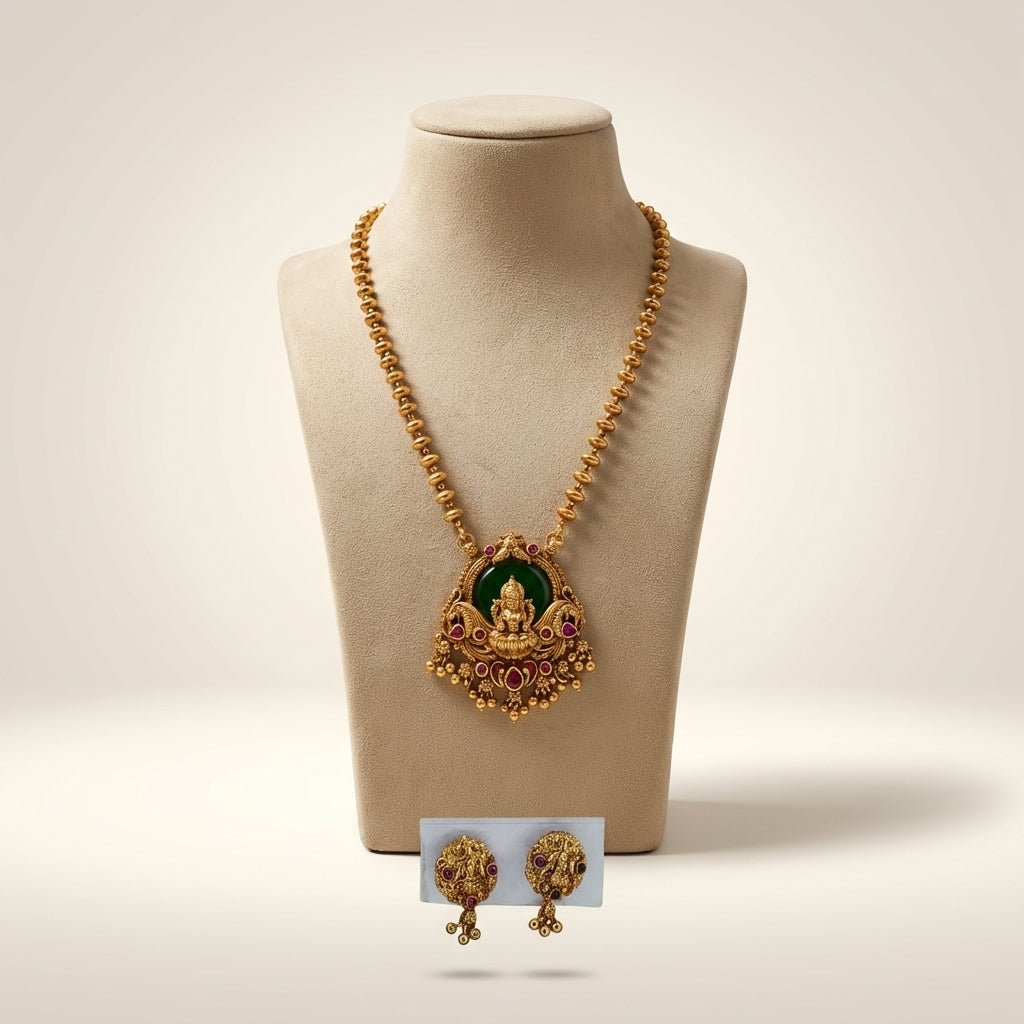 Shree Lakshmi Antique Beaded Pendant Set – Premium Collection