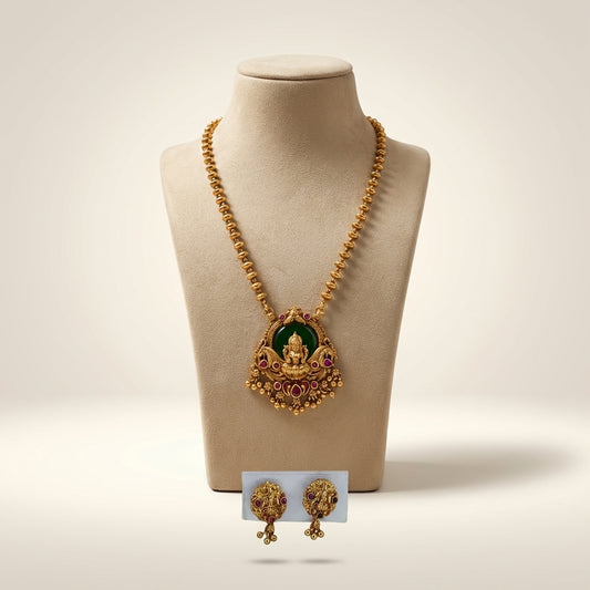 Shree Lakshmi Antique Beaded Pendant Set – Premium Collection
