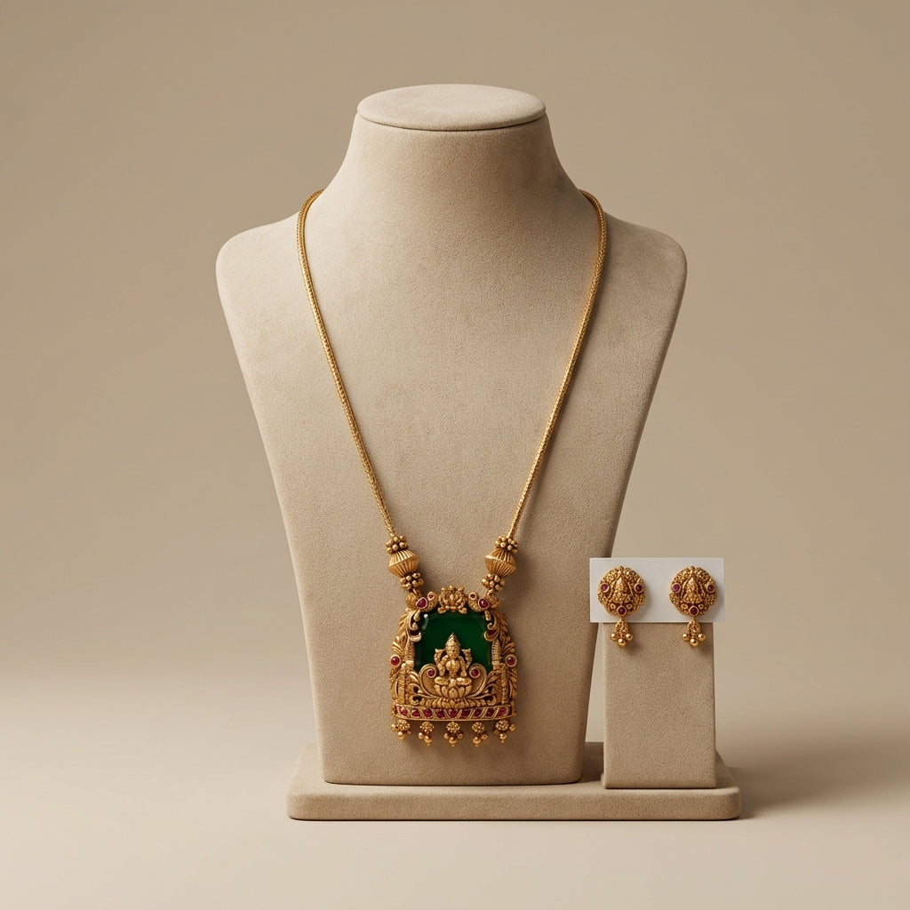 Shree Lakshmi Antique Beaded Pendant Set – Premium Collection
