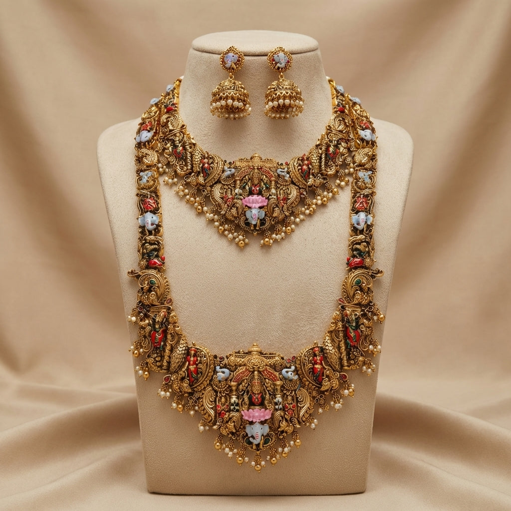 Shree Ganesh Pearl Temple Necklace Set
