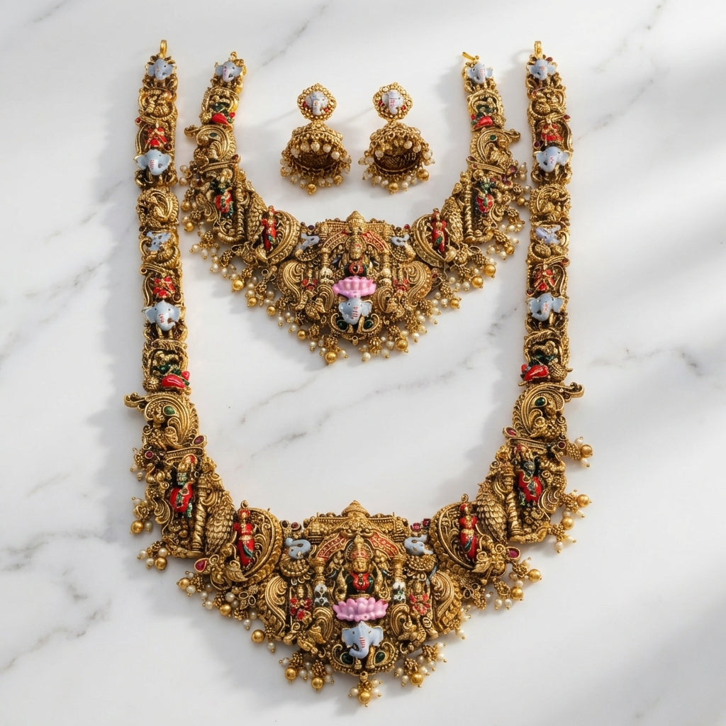 Shree Ganesh Pearl Temple Necklace Set